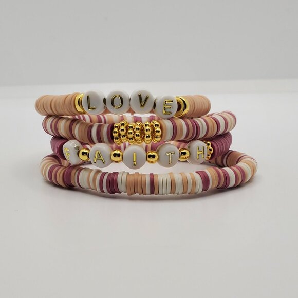 Faith & Love Heishi Beads Stack 4 pcs set  7" - Picture 2 of 6